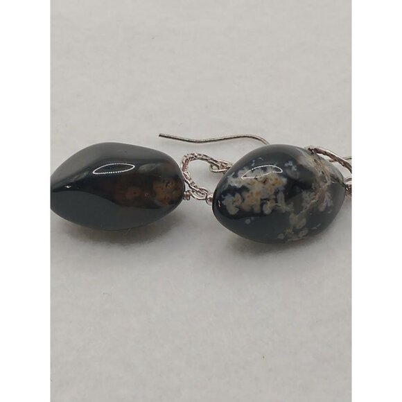 Vintage Snowflake Obsidian Drop Earrings - Picture 2 of 3